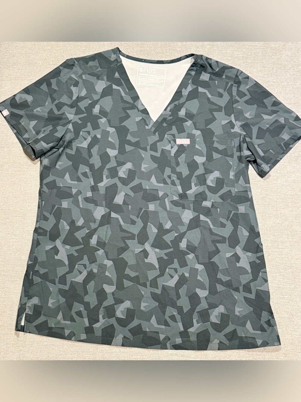 Figs Women’s Dark Gray Camo V-Neck Scrub Top